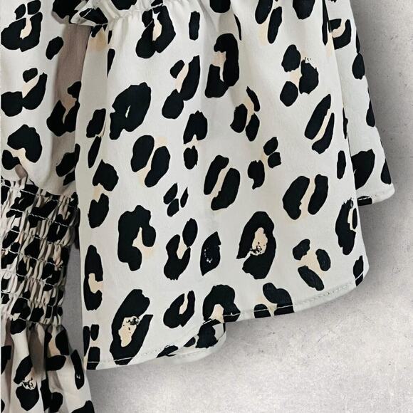 Le Gali Flounce Dress Animal Print Chiffon Off Shoulder Size L - Picture 3 of 9